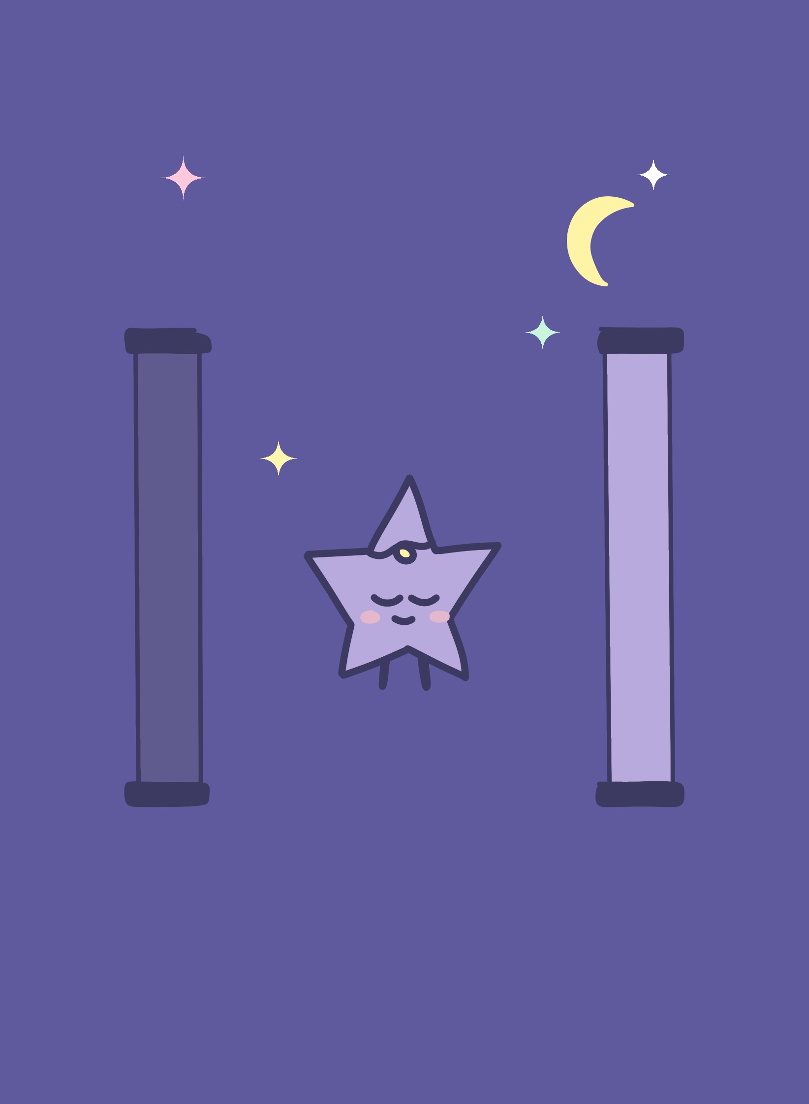 The High Priestess: a violet star between two pillars under a crescent moon